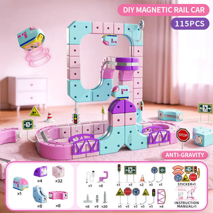 Rail Electric Train 3D Magnetic Track Set – Anti-Gravity STEM Toy for Kids (62-167 pcs)