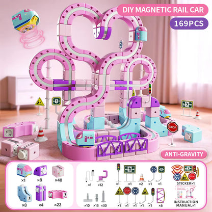 Rail Electric Train 3D Magnetic Track Set – Anti-Gravity STEM Toy for Kids (62-167 pcs)